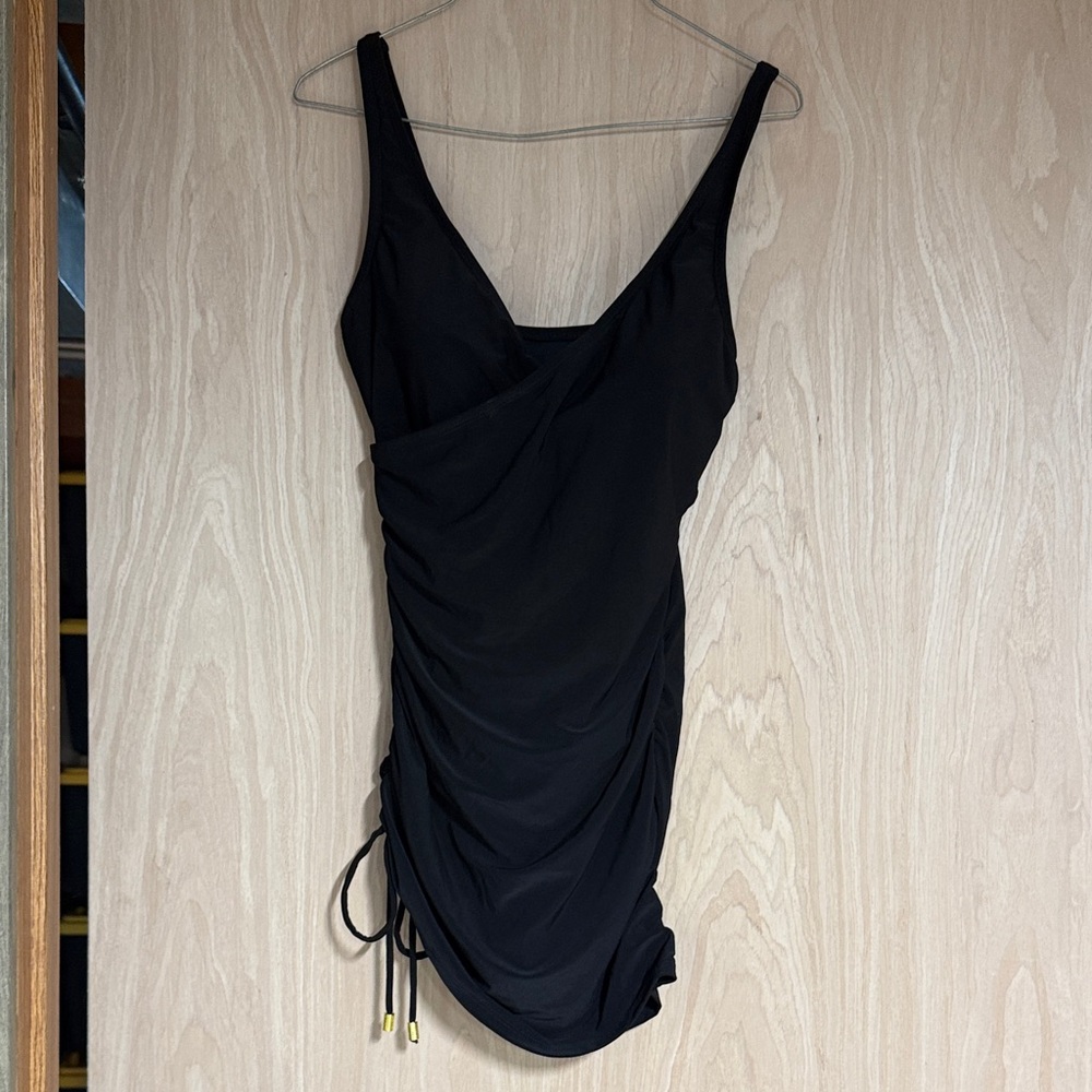 Black Ruched One-Piece Swimsuit with Side Cinch